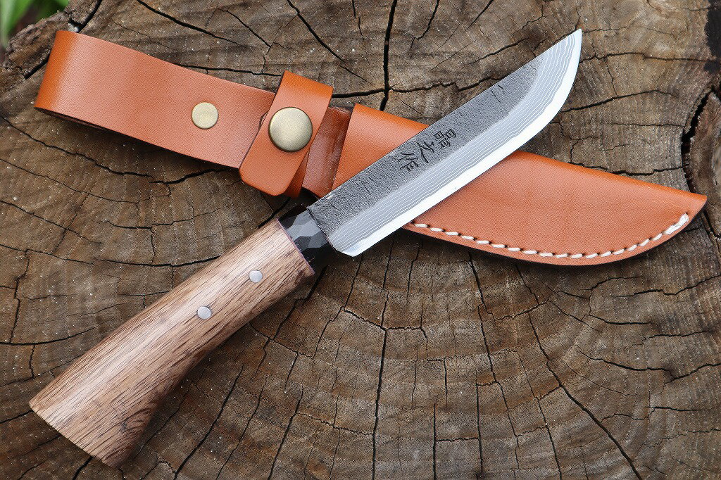 ［予約販売］土佐四万十渓流ナイフ105 ダマスカス15青2(7+青2+7) 黒槌目【黒丸輪】★剣鉈 土佐刃物 ソロキャンプ アウトドア 渓流 ナイフ★