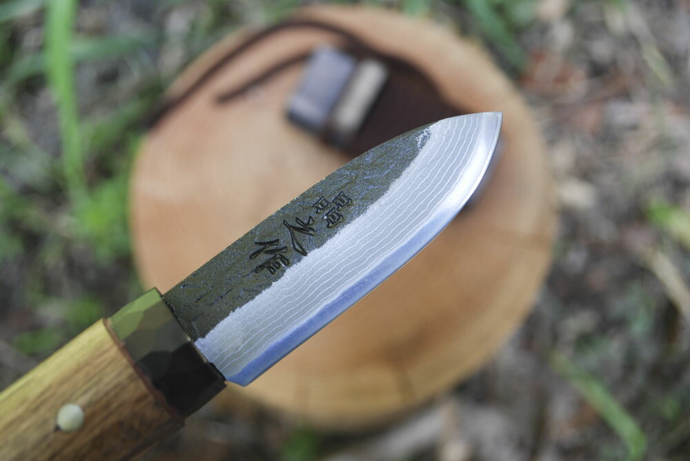 和式ミニミニ渓流刀 70mm ダマスカス 両刃 黒 樫柄 木ケース紐付通販格安セール情報 楽天 通販