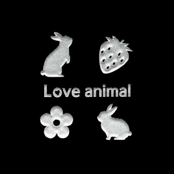 動物 蒔絵シール【Love animal ウサギ（花とイチゴ） 銀 30mm】うさぎ ウサギ 雑貨 ケータイ スマホ iPhone デコ ステッカー かわいい ワンポイント ラビット iQOS アイコス