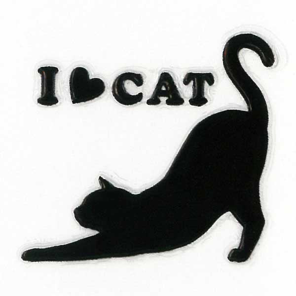猫 蒔絵シール【Love cat キャット（伸び） 黒 30mm】 ねこ ネコ 黒猫 シール 動物 ケータイ スマホ カバー iPhone デコ ステッカー かわいい　ワンポイント シルエット iQOS アイコスのサムネイル