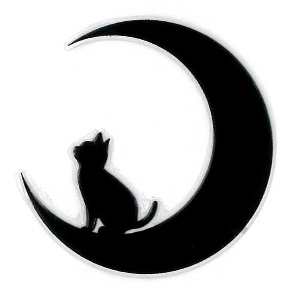 猫 蒔絵シール【Love cat キャット（月と子猫） 黒 30mm】 ねこ ネコ 黒猫 シール 動物 ケータイ スマホ カバー iPhone デコ ステッカー かわいい　ワンポイント シルエット iQOS アイコスのサムネイル