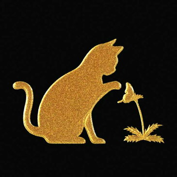猫 蒔絵シール【Love cat キャット（花と猫） 金 30mm】 ねこ ネコ シール 動物 ケータイ スマホ カバー iPhone デコ ステッカー かわいい　ワンポイント シルエット iQOS アイコス