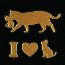 猫 蒔絵シール【Love cat キャット(連行) 金 30mm】 ねこ ネコ シール 動物 ケータイ スマホ カバー デコ iPhone ステッカー かわいい ワンポイント シルエット iQOS アイコス