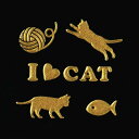 猫 蒔絵シール【Love cat キャット(毛糸玉と魚) 金 30mm】 ねこ ネコ シール 動物 ケータイ スマホ カバー デコ iPhone ステッカー かわいい ワンポイント シルエット iQOS アイコス