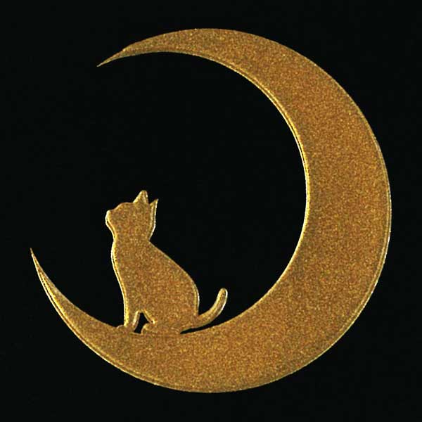 猫 蒔絵シール【Love cat キャット（月と子猫） 金 30mm】 ねこ ネコ シール 動物 ケータイ スマホ カバー デコ　iPhone ステッカー かわいい　ワンポイント シルエット iQOS アイコス