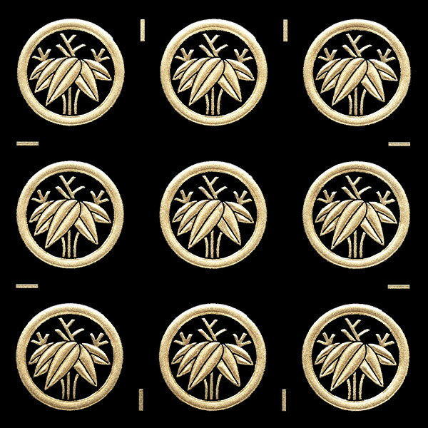 家紋 ステッカー 蒔絵シール「丸に根笹/GD 15mm」 金 9個付 ケータイ スマホ iPhone デコ ステッカー 和柄 剣道 シール 彩蒔絵 家紋シール