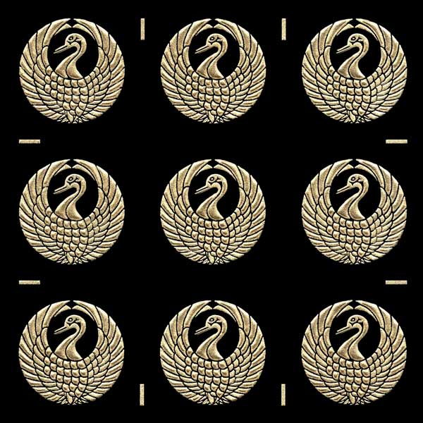 家紋 ステッカー 蒔絵シール「鶴丸/GD 15mm」 金 9個付 ケータイ スマホ iPhone デコ ステッカー 和柄 剣道 シール 彩蒔絵 家紋シール