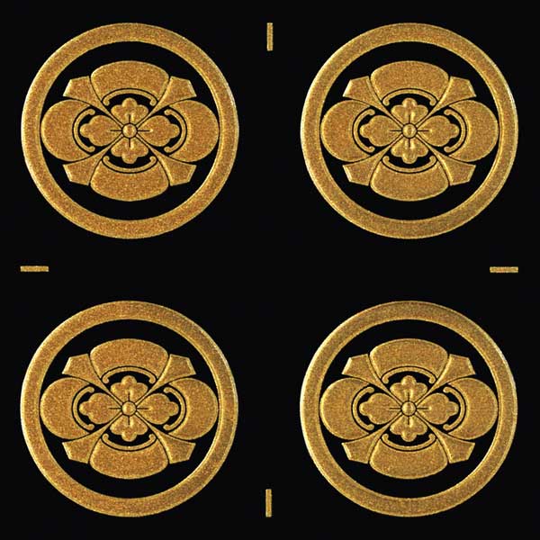 家紋 ステッカー 蒔絵シール「丸に剣木瓜/GD 24mm」金 4個付　ケータイ スマホ iPhone デコ ステッカー..