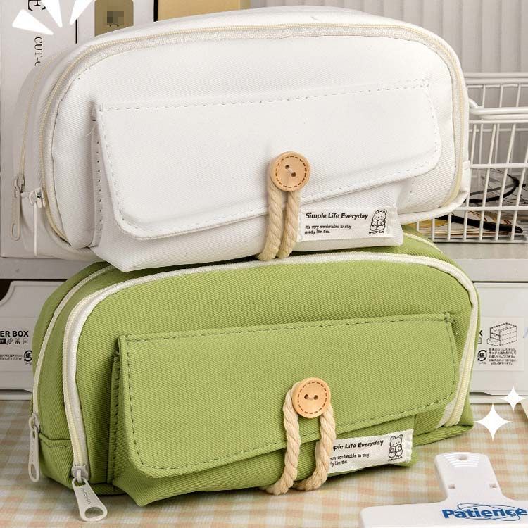 【新商品発売記念 期間限定セール】可愛い コットンロープボタン 男の子 80本ペン入れ可 ペンホルダー 軽量 収納袋 筆箱 大容量 文房具 多機能 小学生 化粧品入れ 入学祝い 高校生 ペンケース 中学生 韓国風 おしゃれ シンプル ボタン付き 大容量 toyonichi-1-10039344 luckystar サンプル画像2