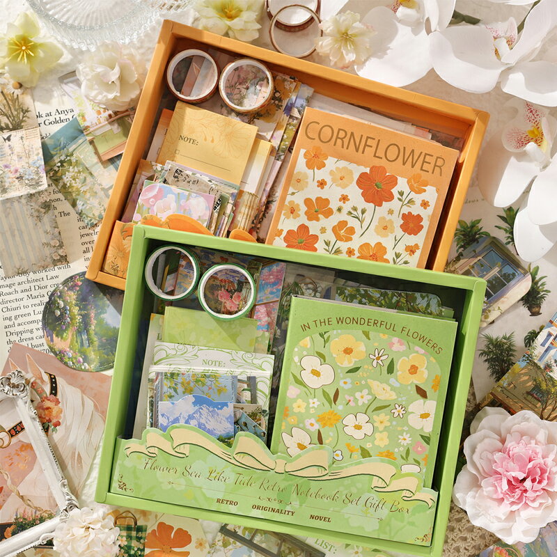 スクラップブッキングキット 手帳デコレーション DIY素材セット 子どもの創造力を育む はじめての手帳セット 子ども学生向け メモ帳 封筒 付箋 ギフトボックス...