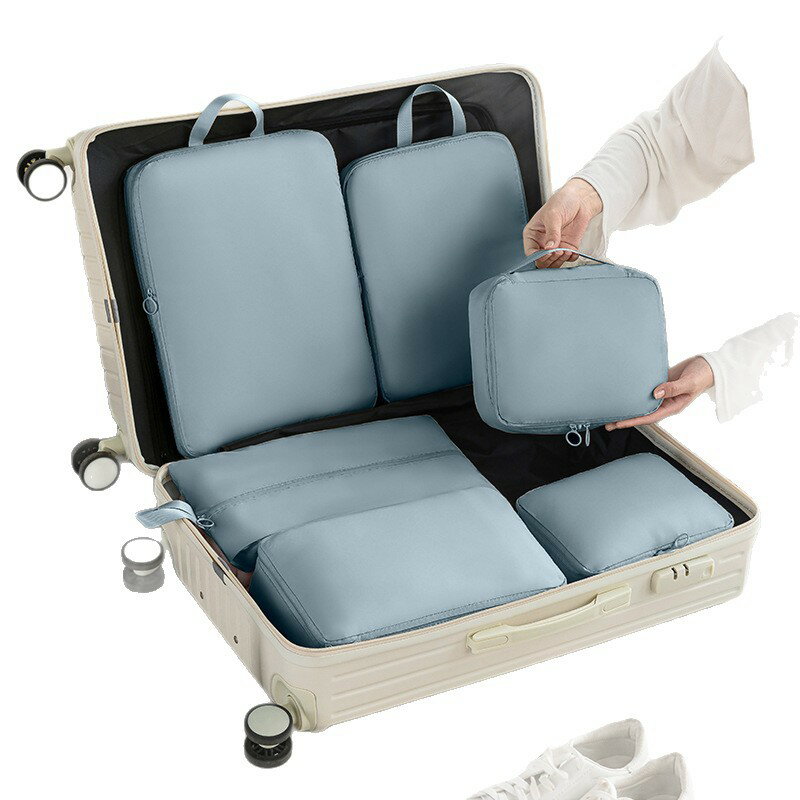 トラベルポーチ 旅行用圧縮袋 衣類 ダウンジャケット 衣類圧縮収納ケース スペース節約 パッキングポーチ 旅行用 出張 整理 便利グッズ シンプル 靴用 軽量 下着収納 6点セット 仕分け 簡単 荷物 衣類収納ケース