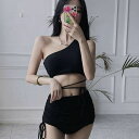 プール モダン 美脚 上下 水着 大人っぽい パンツ ビキニ かっこいい 大人可愛い モード 送料無料 スタイリッシュ OL ツーピース 無地 シンプル おしゃれ ブラック 夏 かわいい ワンショルダー ビーチ ショート 脚長