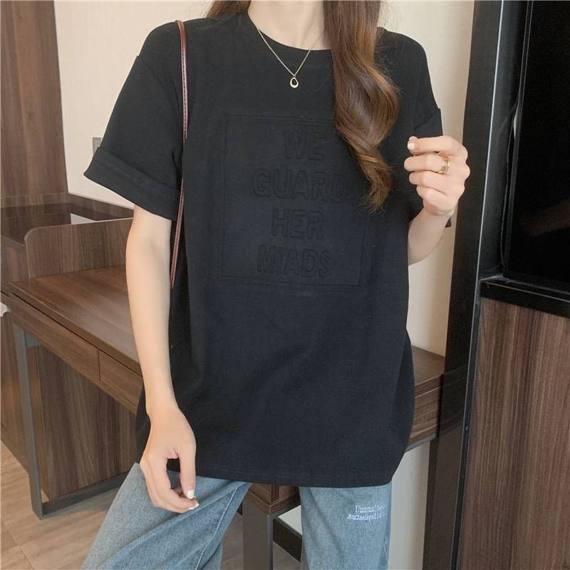 体形カバー ホワイト ブラウン クルーネック おしゃれ かわいい ス カジュアル ゆったり Tシャツ エンボス加工 黒 プリント ネイビー 送料無料 半袖 オーバーサイズ ロゴ L スポーツ 白 レディース 茶色 M XL ブラック