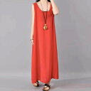かわいい 薄手 丈長 ノーカラー レディース 大人可愛い レトロ アジアン ノースリーブ シンプル ワイド おしゃれ 伸縮性 上品 スカート ドレス カジュアル こなれ感 ラウンドネック 袖なし 襟なし かっこいい ロング ワンピース ロングスカート(4)