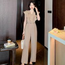 かわいい 結婚式 夏 無地 パーティ Vネック パンツスーツ デコルテ オールインワン エレガント 春 脚長 ノースリーブ 送料無料 黒 お出かけ ハイウエスト...