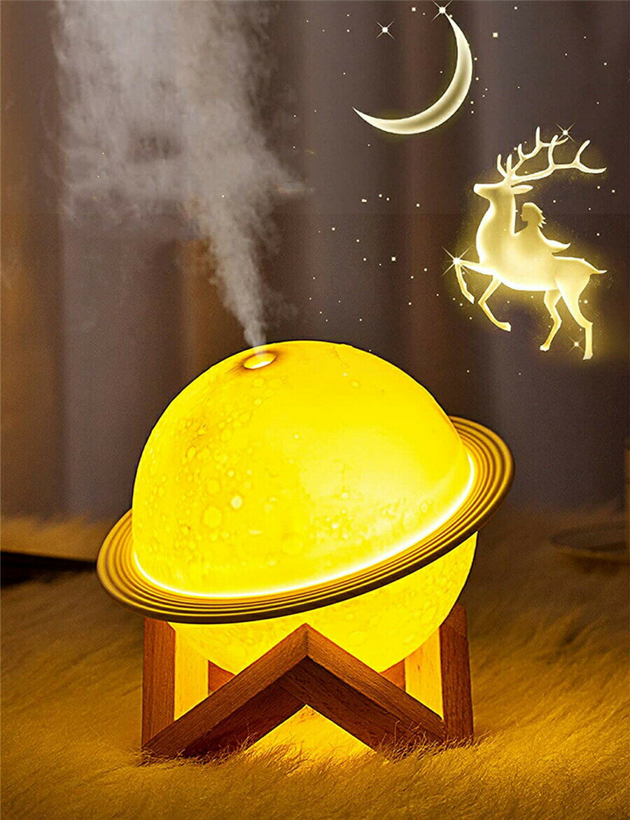 加湿器 卓上 アロマ 超音波加湿器 ナイトライト 惑星ランプ アロマランプ 3色ライト調整＆スプレー調整＆アロマディフューザー対応可能 8時間静音作業＆USB給電式 空気清浄/乾燥/ 省エネ オフィス/部屋/車載/誕生日/クリスマス/バレンタイン/卒業式
