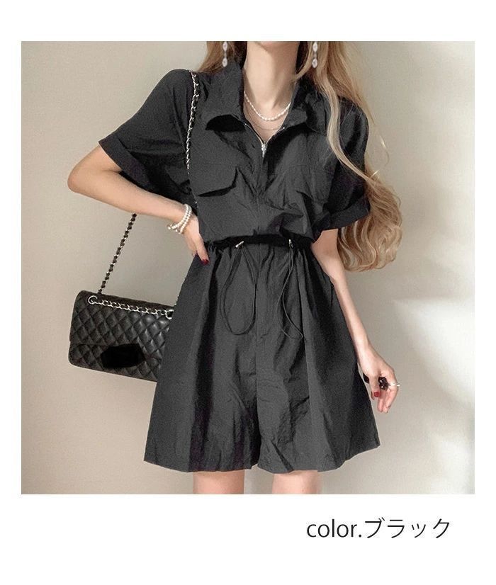 無地 半袖 サロペット レディース つなぎ 可愛い 着痩せ ショートパンツ 体型カバー オーバーオール ショーツ ポケット付 襟付き カバーアップ オールインワン ラッシュガード ゆったり サロペットパンツ 夏用 ガウチョパンツ ワイドパンツ カジュアル