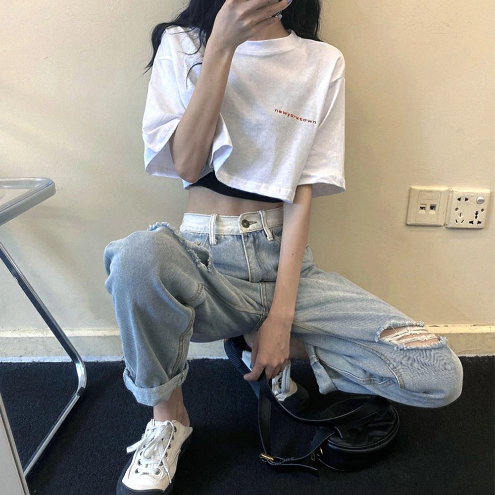 レディース ショート丈tシャツ 点 - 韓国 ス タンク アップ カジュアル セクシー 半袖 アンサンブル 春夏 ヘソ出しtシャツ