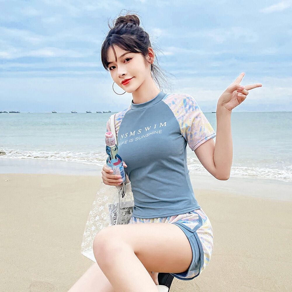 フィットネス 水着 オトナ女子 韓国 半袖 水着点スイムウェア セパレート レディース 水着 水着 - 上下 長袖 かわいい 体型カバー ラッシュガード