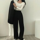 オフィス ゆったりシルエット 上下 代代代 セミワイドパンツ スーツワイドパンツ パンツスーツ 服 テーラードジャケット おしゃれボトムス(4)