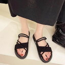 レディース 美脚 アンクルストラップ ぺたんこ 履きやすい センチヒール ローマブール ブラック ベージュ パーティ ローヒール ダブルストラップサンダル シンプル サンダル 夏 歩きやすい 春夏 フラット サンダル 大人