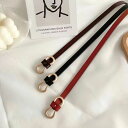 高見え 長さ調節 シンプル ダブルリング 上品 スクエアレザーベルト スクエア 韓国 ベルト レザー ベーシック おしゃれ 本革ベルト レディース 革 本革 細い 牛革 レディース 穴なし(4)