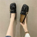 ローファー スクエアトゥ 楽ちん フラットシューズ ギャザー レトロ ローファー 美脚 レディース レザー パンプス シューズ ベージュ フラット底 痛くない カジュアルシューズ 婦人靴 歩きやすい ブラック