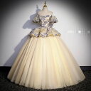 発表会 コンクール プリンセスラインドレス ウエディングドレス イブニングドレス ブライダル 演奏会 二次会 コンサート ステージドレス 結婚式 プリンセスドレス パーティードレス シャンパン ウェディングドレス 花柄 ロングドレス カラードレス 花嫁 編み上げ 披露宴