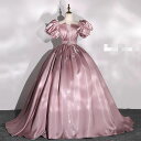 プリンセスラインドレス パフスリーブ パーティードレス コンサート ウエディングドレス 花嫁 結婚式 イブニングドレス ロングドレス ピンク カラードレス 発表会ドレス 二次会 大人 成人式 ステージ 卒業式 光沢 披露宴 カクテルドレス 演奏会 舞台衣装 ウェディングドレス