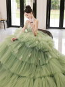 後撮り 発表会 ロングドレス 結婚式 ブライダル トレーン 披露宴 ウェディングドレス パーティードレス フォーマル イブニングドレス 演奏会 カラードレス ティアード 花嫁 前撮り コンサート グリーン カクテルドレス ウエディングドレス 二次会ドレス ステージドレス