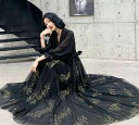 シースルー フラワー キャンディスリープ 抜け感 シフォンドレス ロングドレス セクシー 小さいサイズ カシュクール風 ブラックドレス Aライン きれいめレディ...