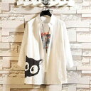 シャツ トップス ルームウェア 猫柄 7分袖シャツ ワイシャツ 七分袖 メンズ 半袖 カジュアル