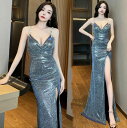 モーターショー タイトワンピース パーティードレス ロングドレス モテる ワンピース 袖なし ナイトドレス ドレス 【 お嬢様ワンピース キャバドレス ワンピドレス Vネック 着痩せ パーティドレススリットワンピース 送料無料】韓国風 セクシー DJ 披露宴 きれいめ DS