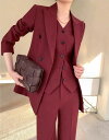 スリーピース ジャケット+パンツ+ベスト 事務服 3点 カジュアルスーツ スーツ 【送料無料】パンツスーツ 通勤スーツ リクルートスーツ ビジネススーツ ゆったり 上下 就活 女性用 ママスーツ お仕事 レディーススーツ 面接 大きいサイズ アップ