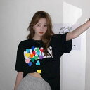 ハート M-2XL リラックス感 ゆったり プリント レディース かわいい 夏 トップス 韓国ファション お洒落 送料無料 夏物 Tシャツ カジュアル 半袖(4)