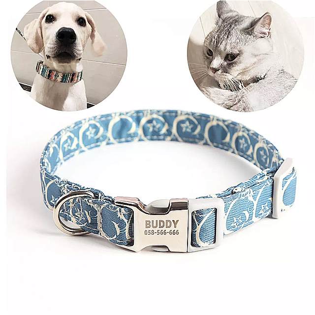 ナイロン 犬 の 首輪 カスタムプリント 調節可能 ネームプレート ペット アクセサリー