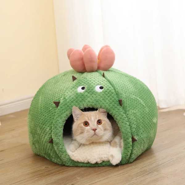 ペット用サボテン型ベッドハウス 完全充填 小型犬 子犬 子猫 柔らかい巣 スリーピングベッド ペットシェルター用品 かわいい