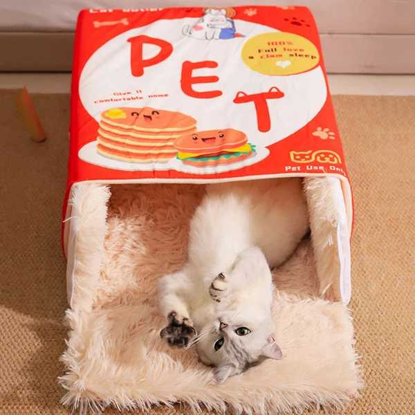 ドリームペットの【新品発売期間限定特価】ペット用 完全に囲まれたクッキーボックス 長方形 猫 ベッド 水ギセル 安全で暖かい家 クッションカバー 冬｜アングル3