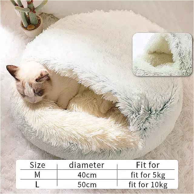 50cm ペット用 の丸い豪華な ベッド 2 in 1 犬 と 猫用 の 暖かい 家 長くて柔らかい スタイル