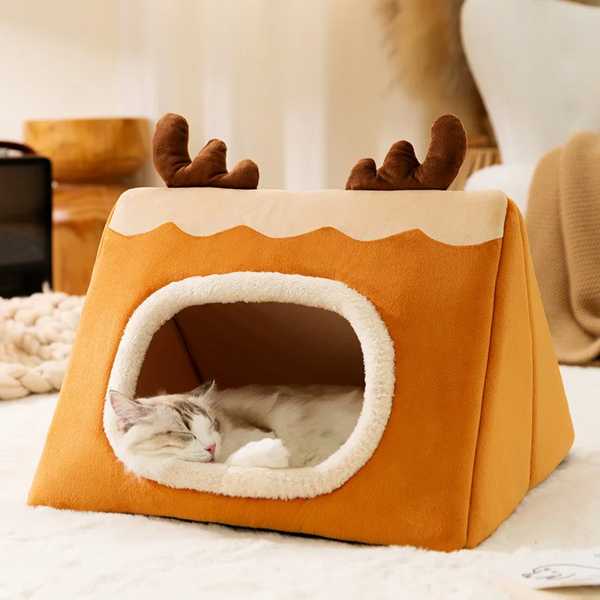 猫 ぬいぐるみ寝袋 暖かい巣 小さ 動物 家 elkベッド 柔らかいペット アクセサリー クリスマスプレゼント 冬