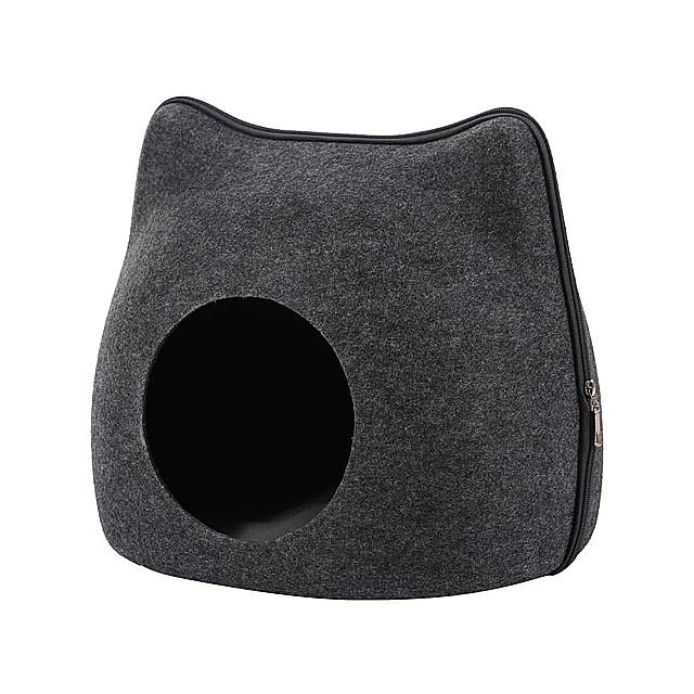 取り外し 可能 な フェルト 猫 の ベッド 風通しの良い 猫 の 洞窟 ダークグレー の 猫 の ベッド クッション 付きの家 ペット の アクセサリー