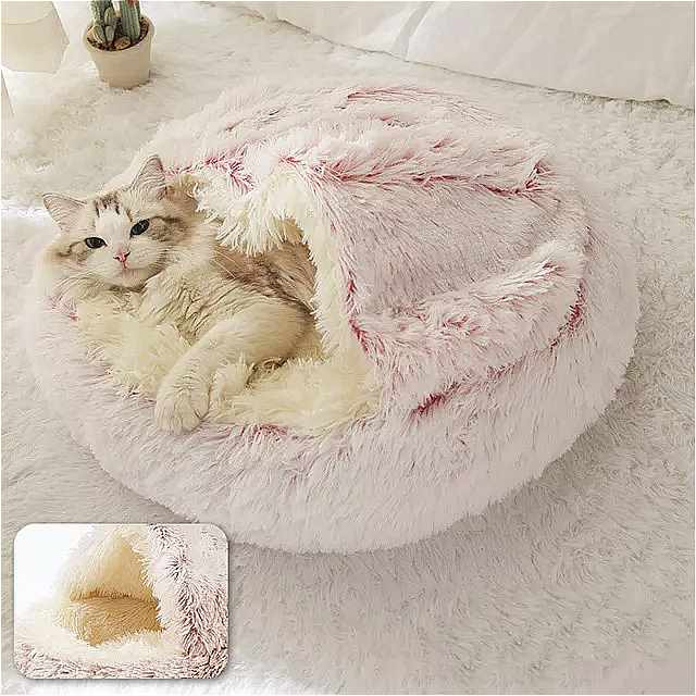 50cm ペット用 の丸い豪華な ベッド 2 in 1 犬 と 猫用 の 暖かい 家 長くて柔らかい スタイル