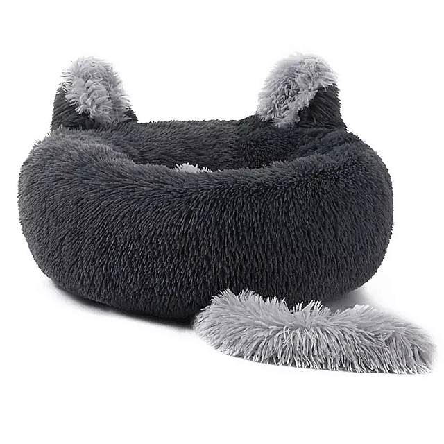 ふわふわ 猫 耳 ペット 猫 の巣 ベッド 洗える暖かいベルベットの 犬小屋 ラウンド落ち着いた 犬小屋 子 猫 子犬 スヌーズ 睡眠 ドーナツ バッグ