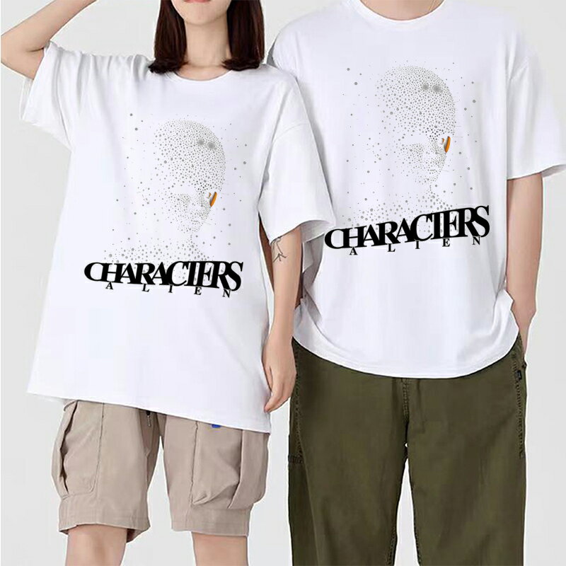 黒 ブラック 白 ホワイト S~7XL 綿 半袖 レディース 春 夏 プリント メンズ ファッション シンプル 中..