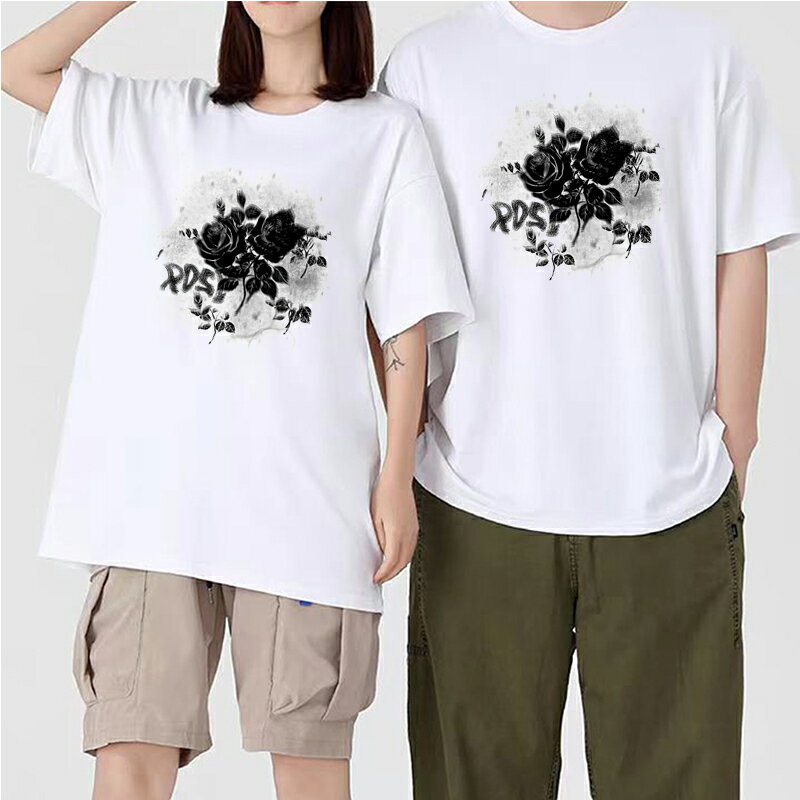 黒 ブラック 白 ホワイト S~7XL 綿 半袖 レディース 春 夏 プリント メンズ ファッション シンプル 中..