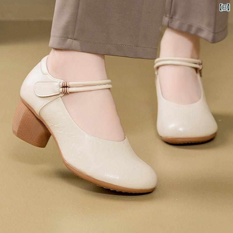 【新品発売期間限定特価】コンフォートシューズ レディース 婦人靴 シニア 面ファスナー 履きやすい ソフトレザー ブラック ベージュ グレー 太ヒール toyonichi-10027303 ドリームペット サンプル画像3