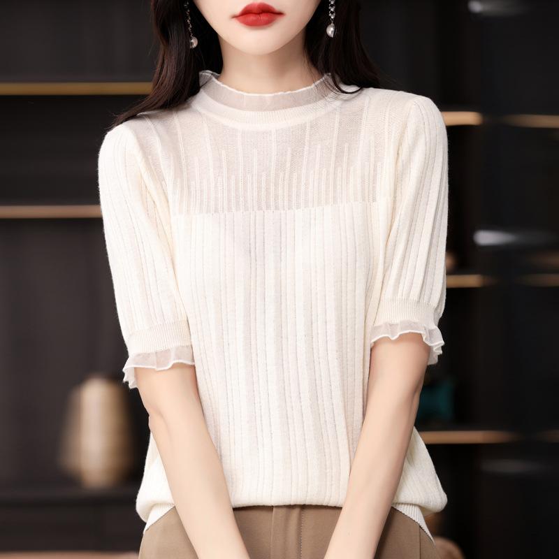オシャレ 半袖 ス レース プルオーバー 服 五分袖 ファッション アイテム ウール カワイイ 秋冬 大きいサイズ コーデ レディース OL セーター シンプル 大人カワイイ