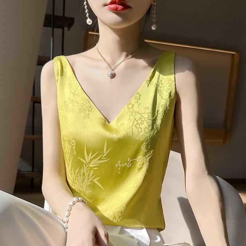 シンプル ファッション ス Vネック 服 レディース 衣装 大きいサイズ カワイイ ジャカード 大人カワイイ オシャレ 秋冬 コーデ アイテム レトロ サテン キャミソール