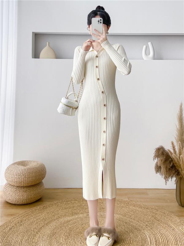 乐天商城 - カワイイ 秋冬 エレガント コーデ オシャレ レディース ミドル丈 シンプル 服 ドレス ロング ファッション 大人カワイイ ヒップ 大きいサイズ スカート ニット フィットセーター スリム アイテム