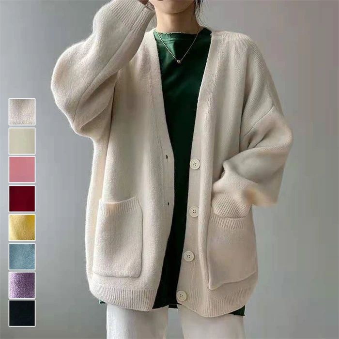 ニット アウター tops ニットカーディガン レディース ボア 無地 シンプル レディース 秋冬 秋物 ダークエンジェルス 長袖 ボタン vネック 秋冬 マルチカラー ニットカーディガン 定番 きれいめ 秋カラーのサムネイル
